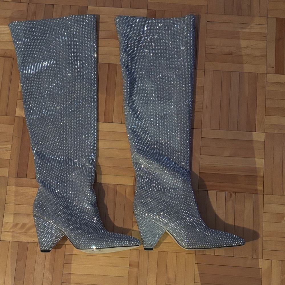 Sparkling Silver Over the Knee Boots